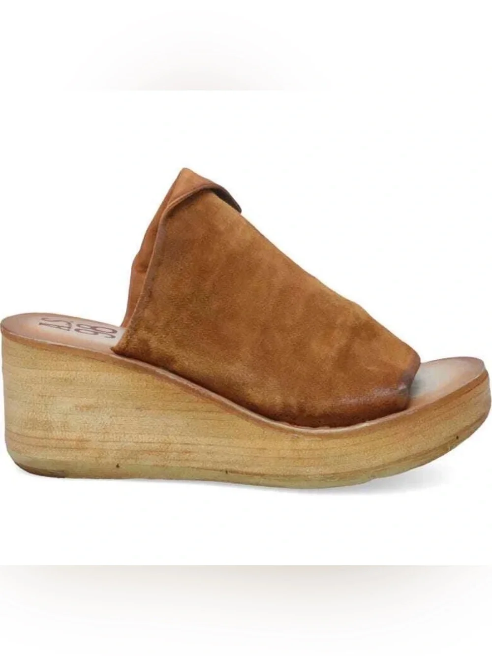 A.S.98 Niels Slide Sandal Wedges Leather Distressed Open Toe Clog Size 7.5